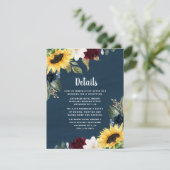 ヒマワリとネイビーブルー素朴ウォーター結婚カラー エンクロージャーカード (スタンド正面)