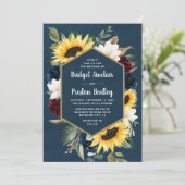 ヒマワリとネイビーブルー素朴ウォーター結婚カラー 招待状 (スタンド正面)