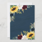 ヒマワリとネイビーブルー素朴ウォーター結婚カラー 招待状 (裏面)