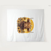 ヒマワリとハイランドの牛のイラストレーション タペストリー (正面(横))