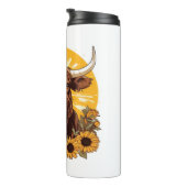 ヒマワリとハイランドの牛のイラストレーション タンブラー (回転右)