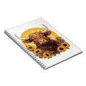 ヒマワリとハイランドの牛のイラストレーション ノートブック (右側)