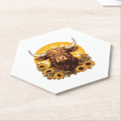 ヒマワリとハイランドの牛のイラストレーション ペーパーコースター (アングル)