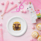 ヒマワリとハイランドの牛のイラストレーション ペーパープレート (パーティー)