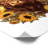 ヒマワリとハイランドの牛のイラストレーション ポスター (角)