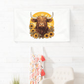 ヒマワリとハイランドの牛のイラストレーション 横断幕 (インサイチュ)