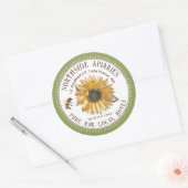 ヒマワリとハチミツのラベル点々のあるサージ縁ど ラウンドシール (封筒)