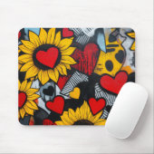 ヒマワリとハート マウスパッド (マウス)