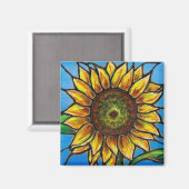 ヒマワリとバタフライアート – ステンドグラススタイル! マグネット (正面/裏面)