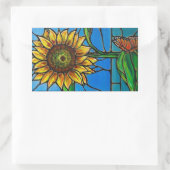 ヒマワリとバタフライアート – ステンドグラススタイル! 長方形シール (バッグ)
