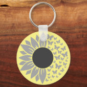 ヒマワリとバタフライイエローキーチェーン キーホルダー (正面)