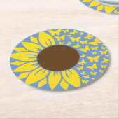 ヒマワリとバタフライブルーとイエローコースター ラウンドペーパーコースター (アングル)