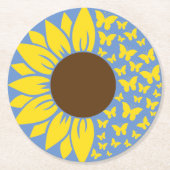 ヒマワリとバタフライブルーとイエローコースター ラウンドペーパーコースター (正面)