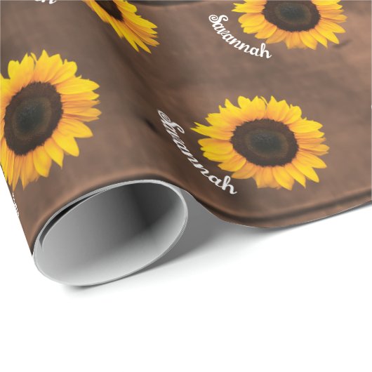ヒマワリとバパーソナライズされたンウッド ラッピングペーパー (ロールコーナー)