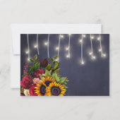 ヒマワリとバラのネイビーブルゴーニュ結婚ー素朴 出欠カード (裏面)