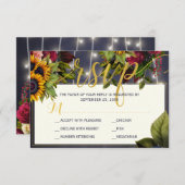 ヒマワリとバラのネイビーブルゴーニュ結婚ー素朴 出欠カード (正面/裏面)