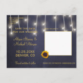 ヒマワリとバラのネイビー救フト写真結婚日付 案内ポストカード (裏面)