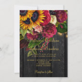 ヒマワリとバラのブルゴーニュ素朴秋の結婚式 招待状 (正面)