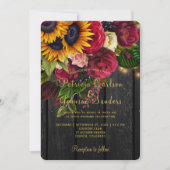 ヒマワリとバラのブルゴーニュ素朴秋の結婚式 招待状 (正面)
