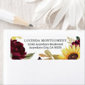 ヒマワリとバラバーガンディ素朴レッド結婚ズ ラベル (インサイチュ)