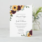 ヒマワリとバラブルゴーニュ結婚レッド 招待状 (スタンド正面)