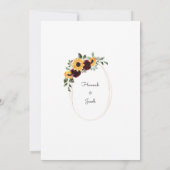 ヒマワリとバラブルゴーニュ結婚レッド 招待状 (裏面)