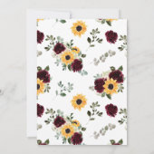 ヒマワリとバラブルゴーニュ結婚レッド 招待状 (裏面)