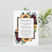 ヒマワリとバラブルゴーニュ赤ネイビー結婚ブルー エンクロージャーカード (スタンド正面)