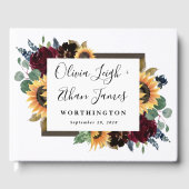 ヒマワリとバラブルゴーニュ赤ネイビー結婚ブルー ゲストブック (正面)