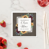 ヒマワリとバラブルゴーニュ赤ネイビー結婚ブルー スタンダードカクテルナプキン (インサイチュ)