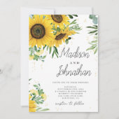 ヒマワリとバラブルゴーニュ赤ネイビー結婚ブルー 招待状 (正面)