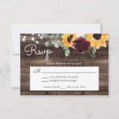 ヒマワリとバラブルゴーニュ赤素朴木材 出欠カード (正面)