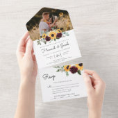 ヒマワリとバラ素朴写真 オールインワン招待状 (貼ってはがせる)