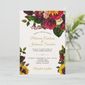 ヒマワリとバラ素朴秋モノグラム結婚ズ 招待状 (スタンド正面)