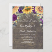 ヒマワリとパープルバラ素朴婚約パーティ 招待状 (正面)