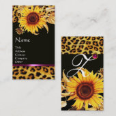 ヒマワリとヒョウの毛皮ピンクの宝石モノグラム 名刺 (正面/裏面)