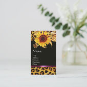 ヒマワリとヒョウの毛皮ピンクの宝石モノグラム 名刺 (スタンド正面)