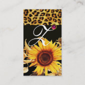 ヒマワリとヒョウの毛皮ピンクの宝石モノグラム 名刺 (裏面)