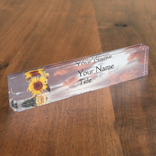 ヒマワリとピンクの夏の夕日 デスクネームプレート (側面)