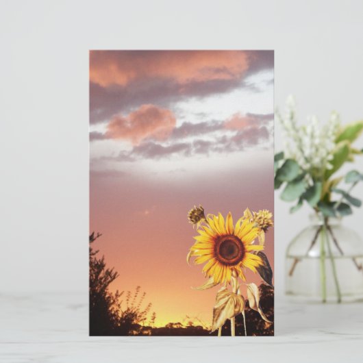 ヒマワリとピンクの夏の夕日 便箋 (スタンド正面)