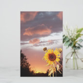 ヒマワリとピンクの夏の夕日 便箋 (スタンド正面)