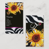 ヒマワリとピンクの白黒ゼブラファーモノグラム 名刺 (正面/裏面)