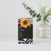 ヒマワリとピンクの白黒ゼブラファーモノグラム 名刺 (スタンド正面)