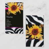 ヒマワリとピンクの白黒ゼブラファー 名刺 (正面/裏面)