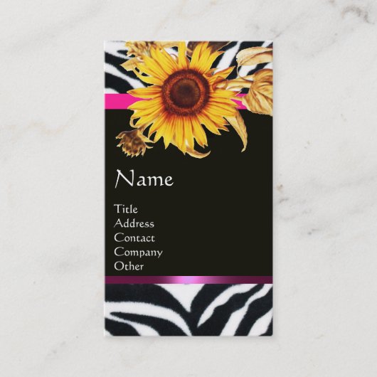 ヒマワリとピンクの白黒ゼブラファー 名刺 (正面)