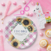 ヒマワリとピンクタータンチェックI do BBQ紙プレート ペーパープレート (パーティー)