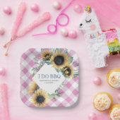 ヒマワリとピンクタータンチェックI do BBQ紙プレート ペーパープレート (パーティー)