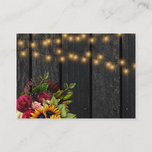 ヒマワリとブルゴーニュバラ素朴な秋の結婚式 エンクロージャーカード (裏面)