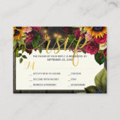 ヒマワリとブルゴーニュバラ素朴な秋の結婚式 エンクロージャーカード (正面)