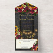 ヒマワリとブルゴーニュバラ素朴な秋の結婚式 オールインワン招待状 (内側)